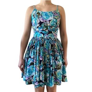 Young in Love Spring Summer Floral Sleeveless Cami Blue Dress Women's Size S